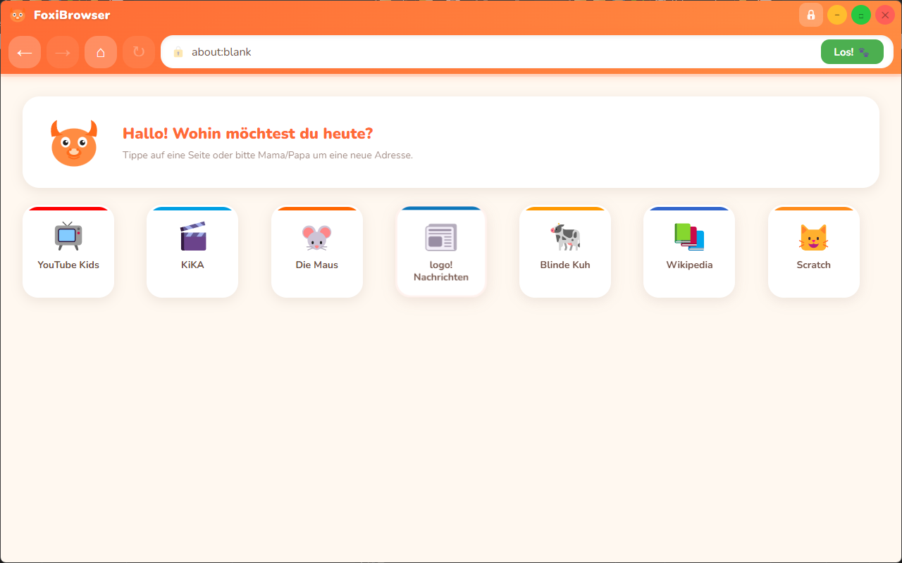 FoxiBrowser Startseite mit Favoriten-Grid
